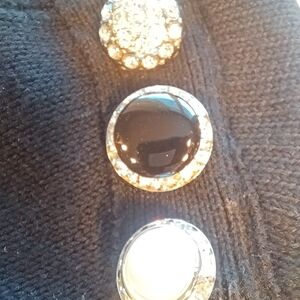 White House Black Market Black Sweater with Decorative Buttons